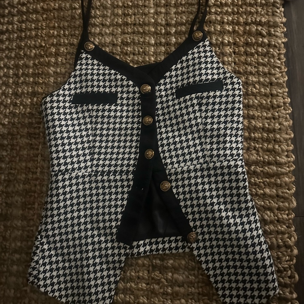 Chanel  style Houndstooth Button-Up Top